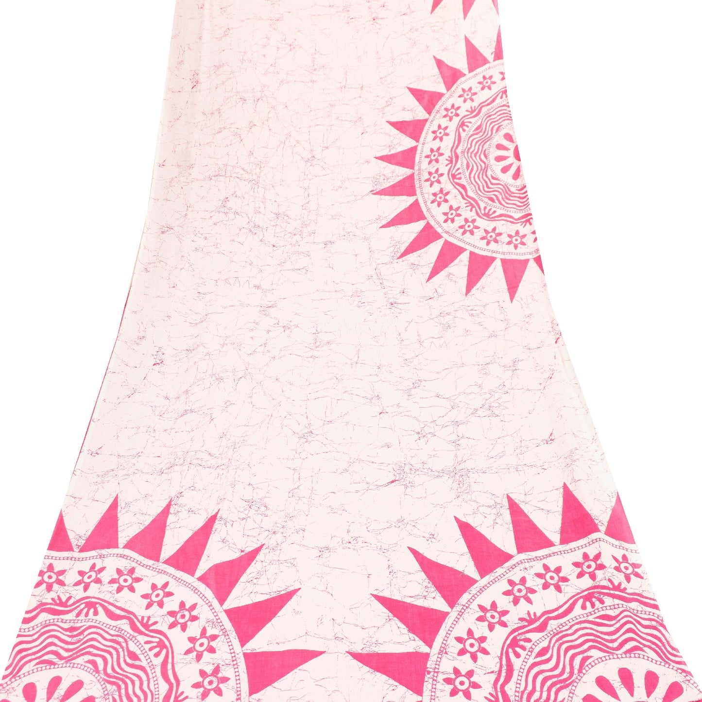 Sanskriti Vintage Sarees White & Pink Pure Cotton Batik Print Sari 6+yd Fabric
