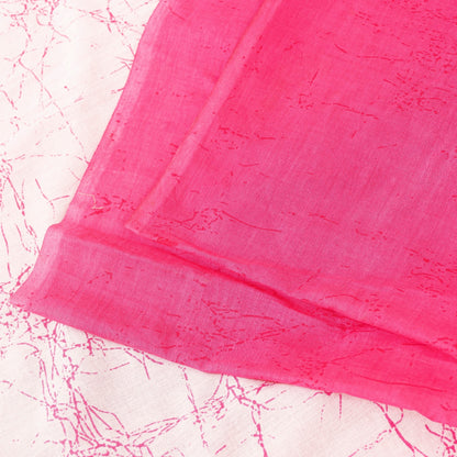 Sanskriti Vintage Sarees White & Pink Pure Cotton Batik Print Sari 6+yd Fabric