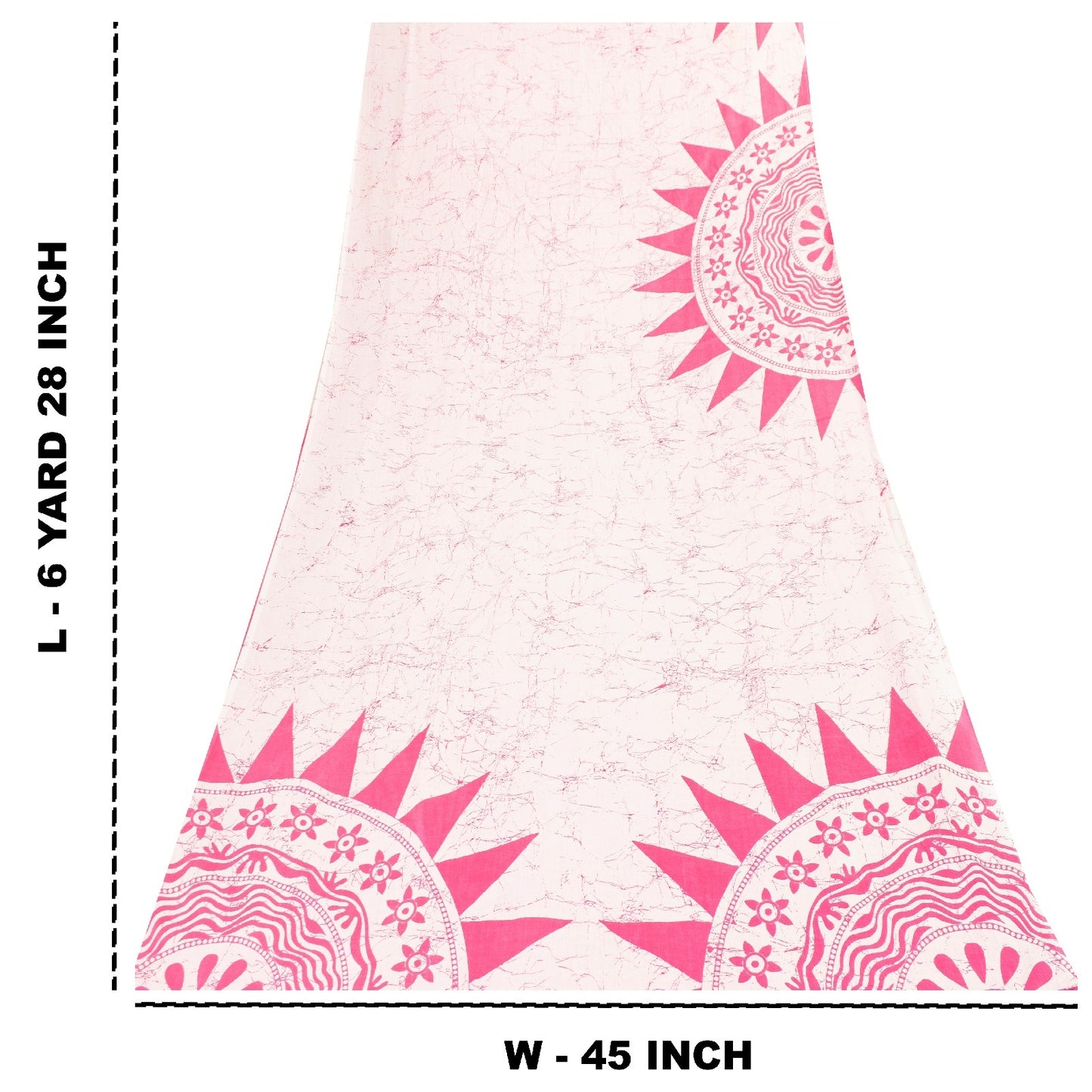Sanskriti Vintage Sarees White & Pink Pure Cotton Batik Print Sari 6+yd Fabric