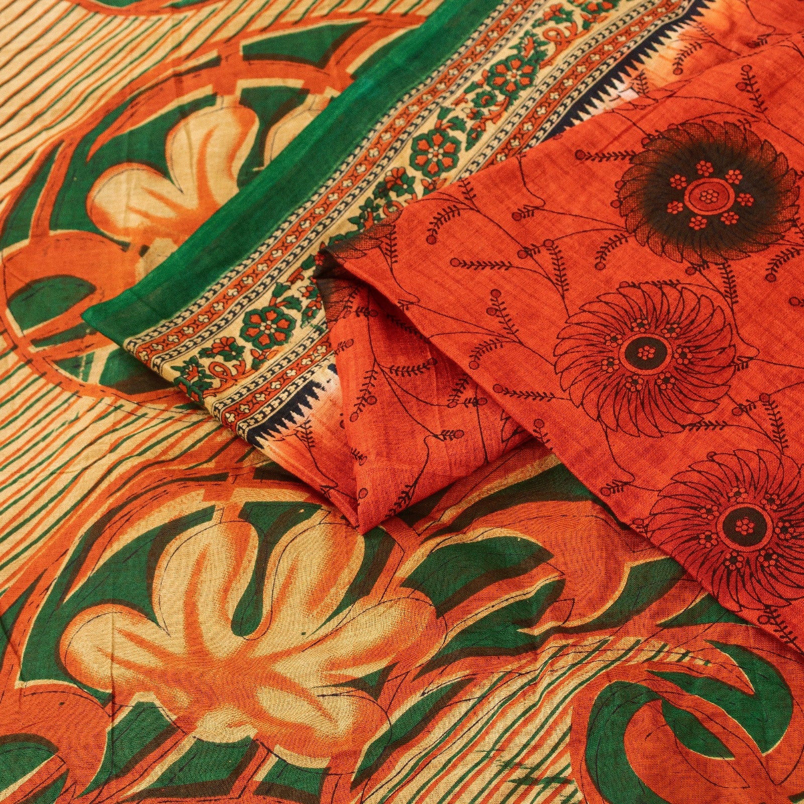 Sanskriti Vintage Sarees Indian Red Pure Cotton Printed Sari 5+yd Craft Fabric