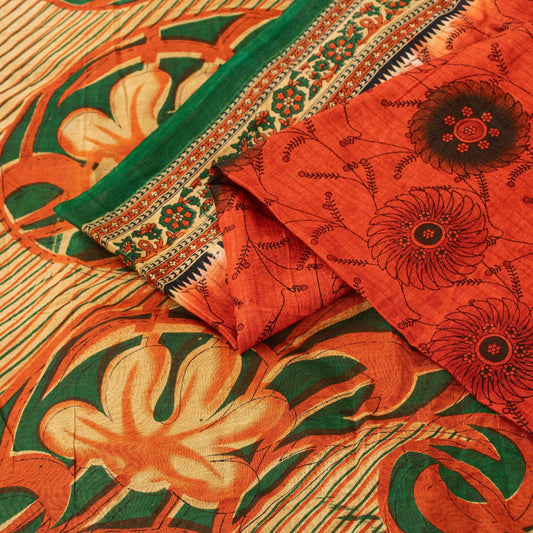 Sanskriti Vintage Sarees Indian Red Pure Cotton Printed Sari 5+yd Craft Fabric