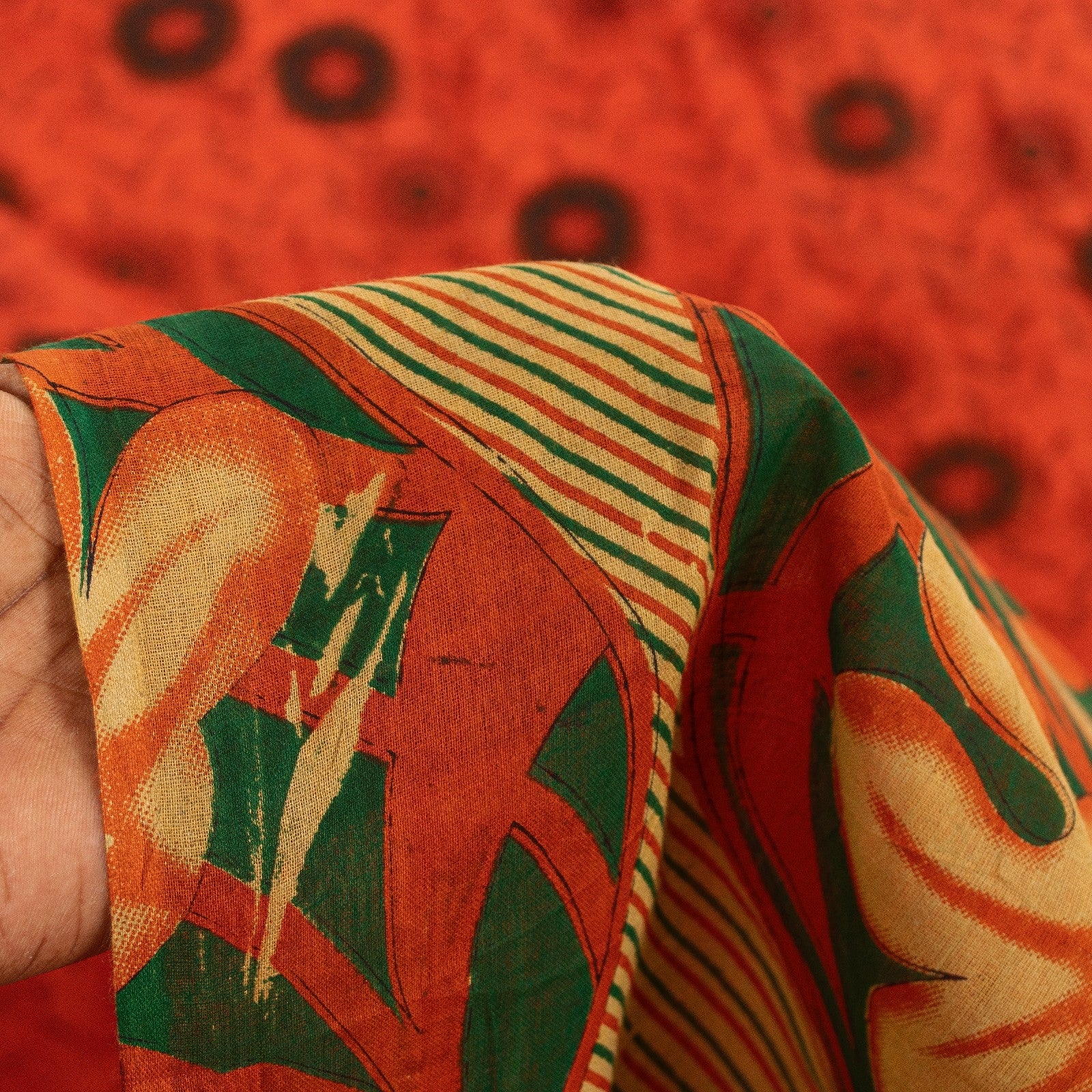 Sanskriti Vintage Sarees Indian Red Pure Cotton Printed Sari 5+yd Craft Fabric