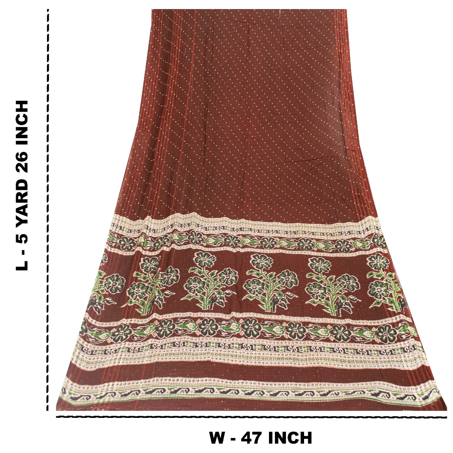 Sanskriti Vintage Sarees Brown 100% Pure Cotton Printed Sari 5+yd Craft Fabric
