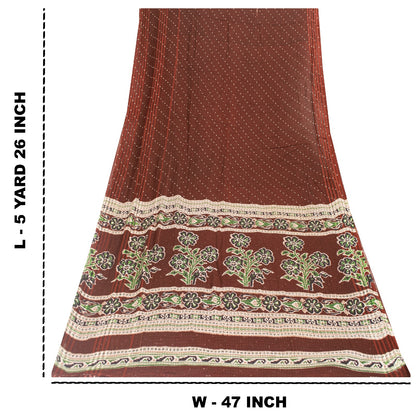 Sanskriti Vintage Sarees Brown 100% Pure Cotton Printed Sari 5+yd Craft Fabric
