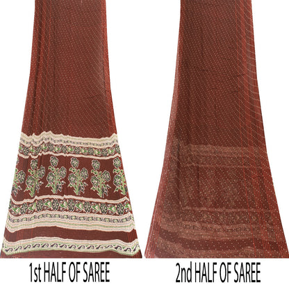 Sanskriti Vintage Sarees Brown 100% Pure Cotton Printed Sari 5+yd Craft Fabric