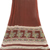 Sanskriti Vintage Sarees Brown 100% Pure Cotton Printed Sari 5+yd Craft Fabric