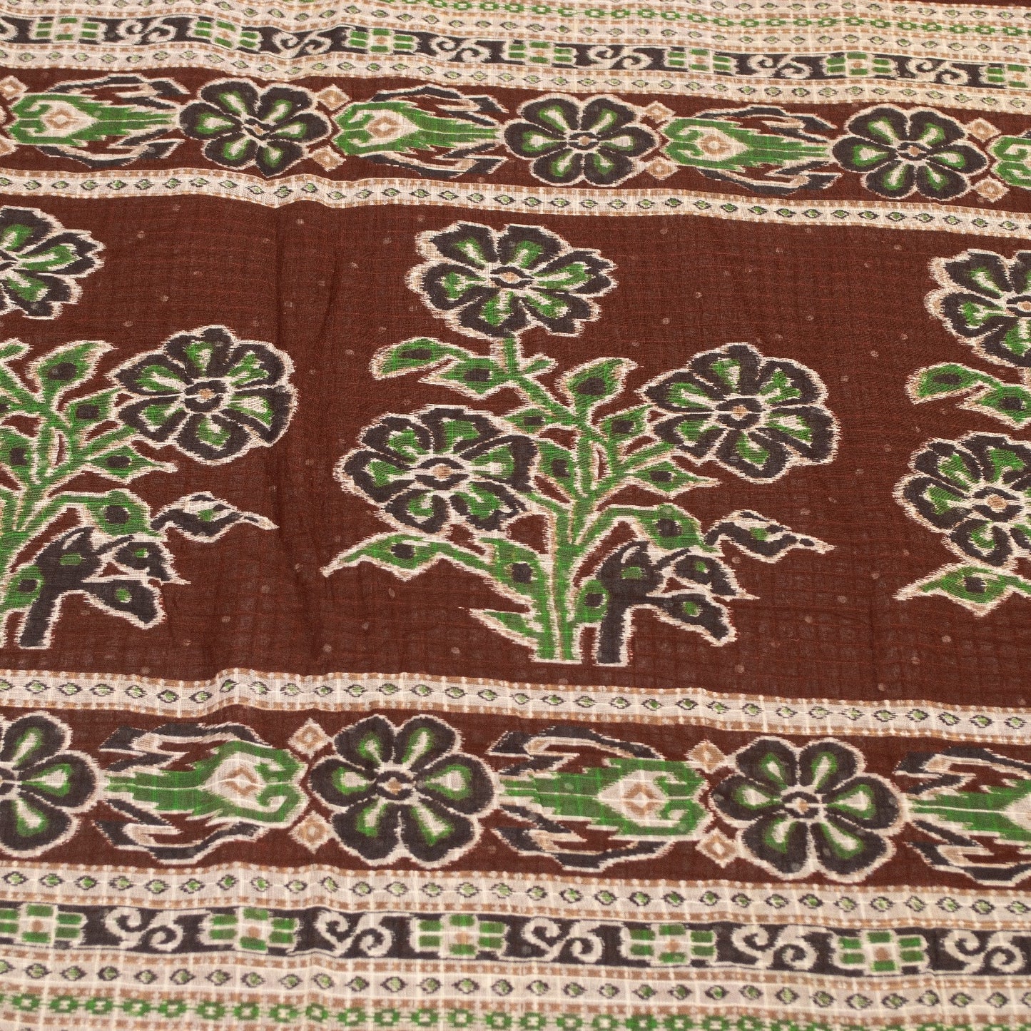 Sanskriti Vintage Sarees Brown 100% Pure Cotton Printed Sari 5+yd Craft Fabric