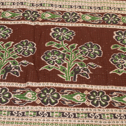 Sanskriti Vintage Sarees Brown 100% Pure Cotton Printed Sari 5+yd Craft Fabric