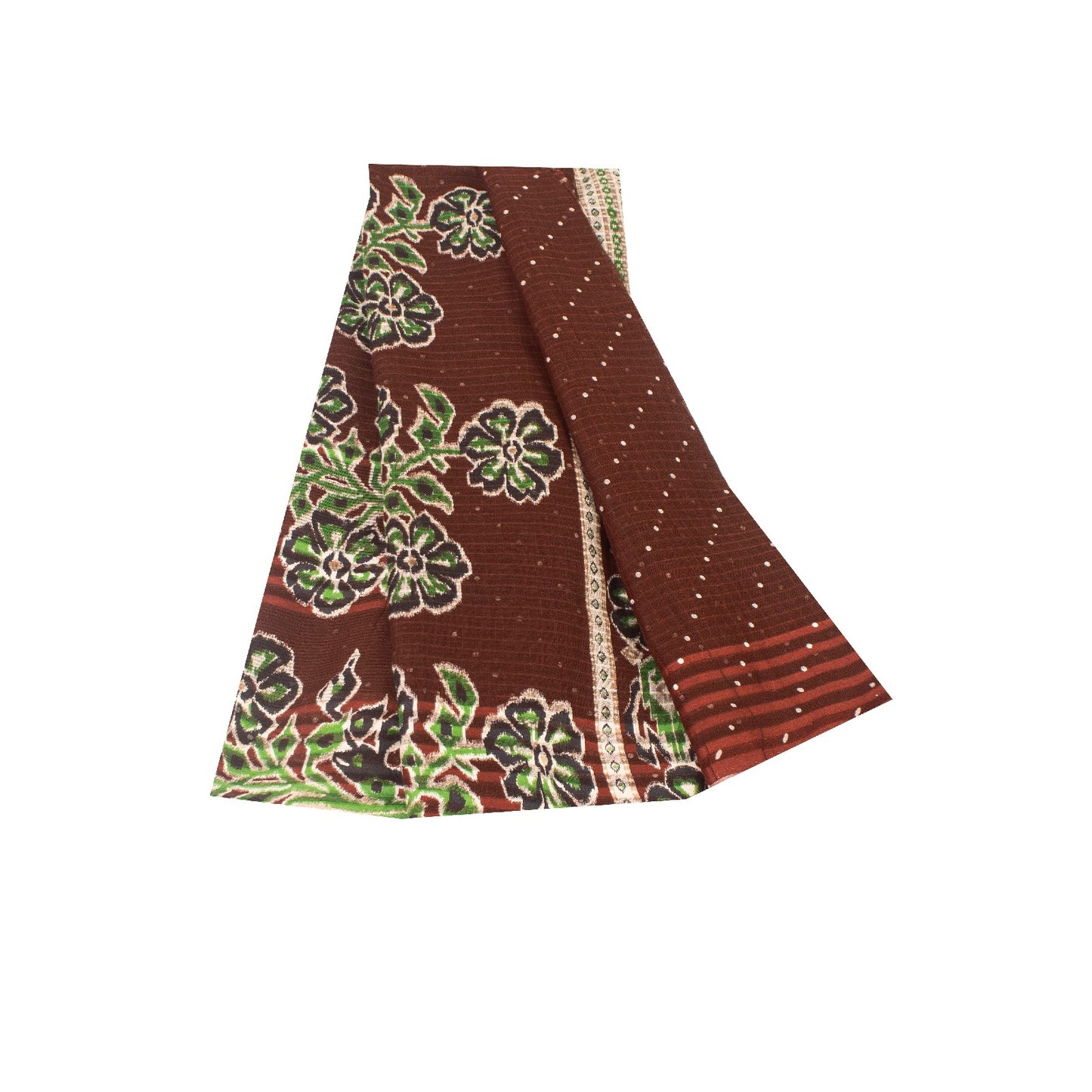 Sanskriti Vintage Sarees Brown 100% Pure Cotton Printed Sari 5+yd Craft Fabric