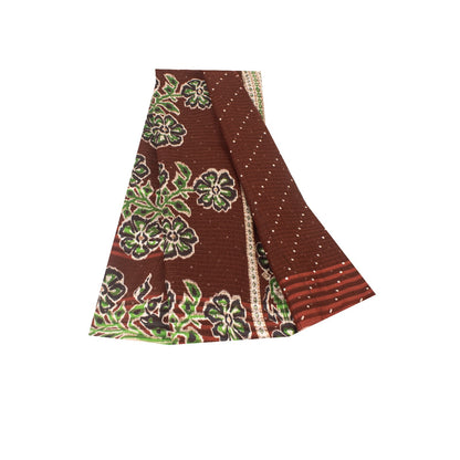 Sanskriti Vintage Sarees Brown 100% Pure Cotton Printed Sari 5+yd Craft Fabric