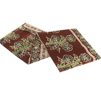 Sanskriti Vintage Sarees Brown 100% Pure Cotton Printed Sari 5+yd Craft Fabric