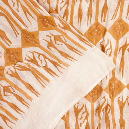 Sanskriti Vintage Sarees White & Saffron Pure Cotton HumanPrint Sari 5+yd Fabric