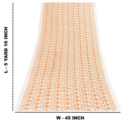 Sanskriti Vintage Sarees White & Saffron Pure Cotton HumanPrint Sari 5+yd Fabric