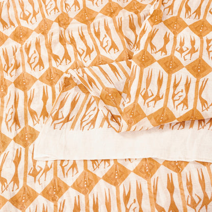 Sanskriti Vintage Sarees White & Saffron Pure Cotton HumanPrint Sari 5+yd Fabric