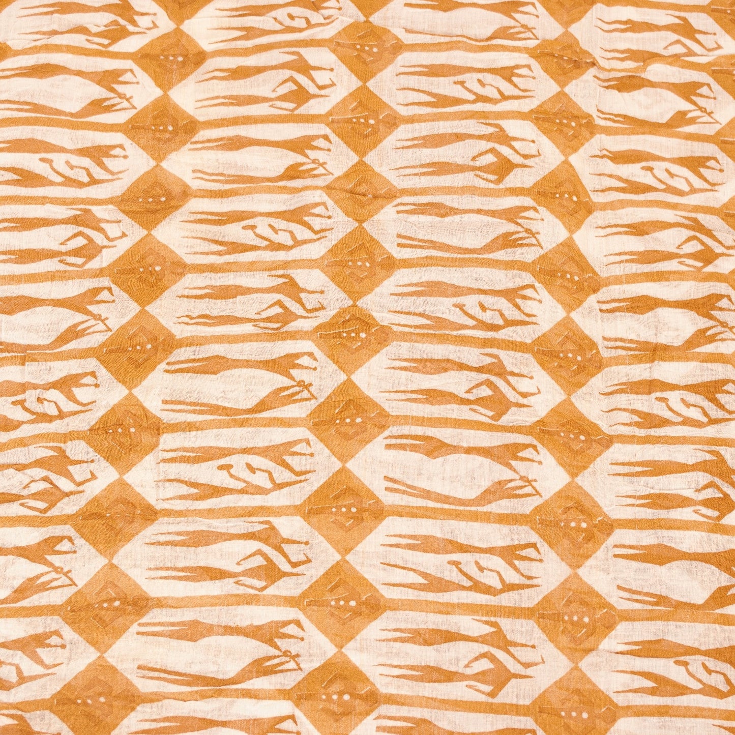 Sanskriti Vintage Sarees White & Saffron Pure Cotton HumanPrint Sari 5+yd Fabric