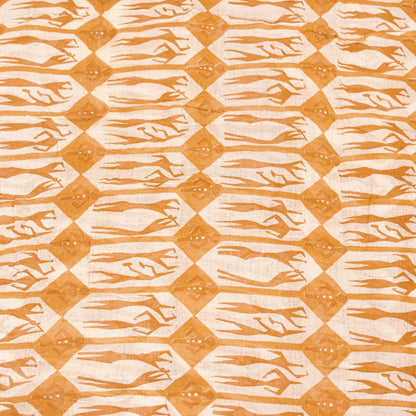 Sanskriti Vintage Sarees White & Saffron Pure Cotton HumanPrint Sari 5+yd Fabric