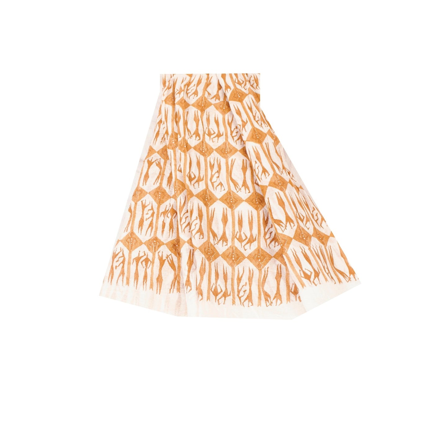 Sanskriti Vintage Sarees White & Saffron Pure Cotton HumanPrint Sari 5+yd Fabric