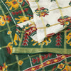 Sanskriti Vintage Sarees White & Green Pure Cotton Patan Patola Sari 5+yd Fabric