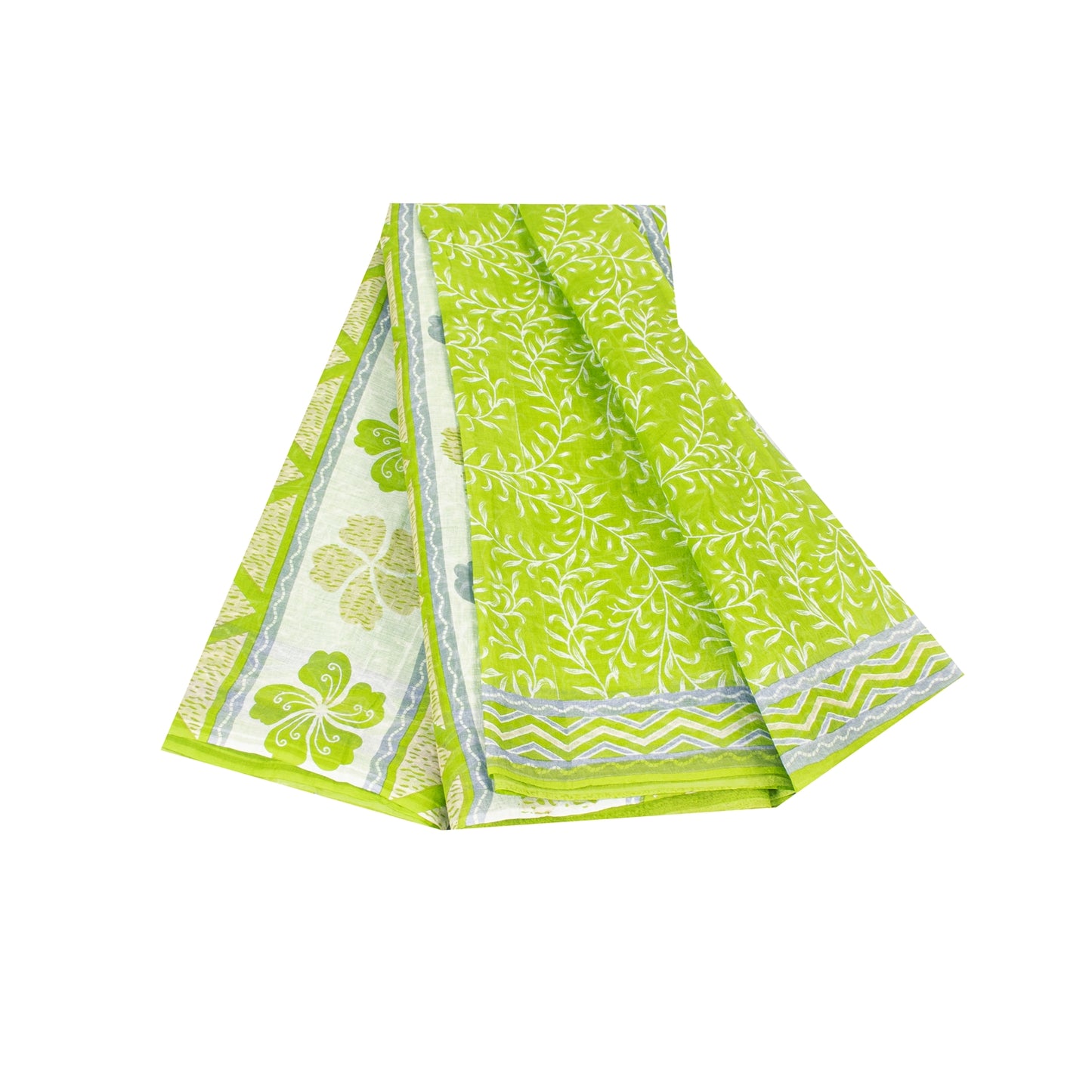 Sanskriti Vintage Sarees Indian Green Pure Cotton Printed Sari 5+yd Craft Fabric