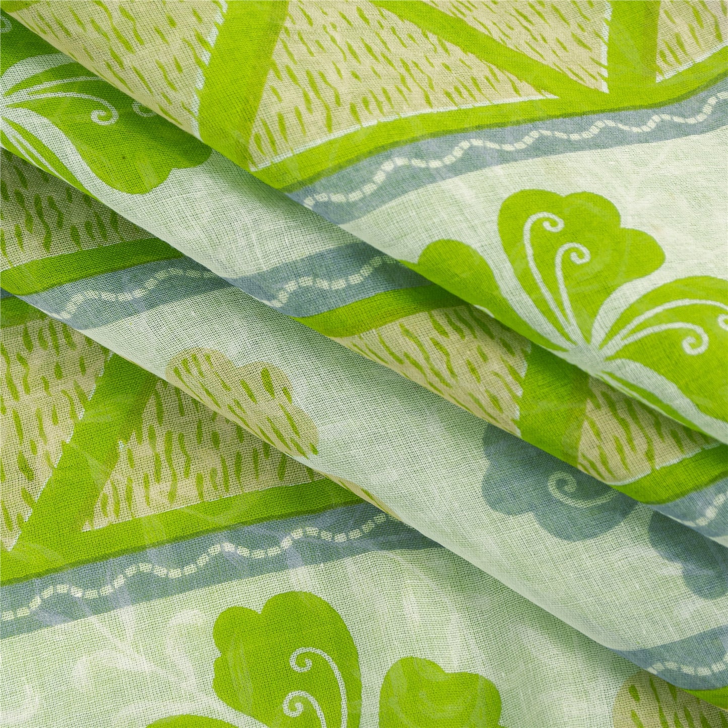 Sanskriti Vintage Sarees Indian Green Pure Cotton Printed Sari 5+yd Craft Fabric