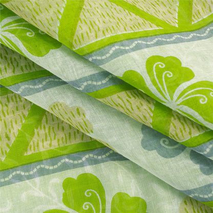 Sanskriti Vintage Sarees Indian Green Pure Cotton Printed Sari 5+yd Craft Fabric