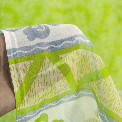 Sanskriti Vintage Sarees Indian Green Pure Cotton Printed Sari 5+yd Craft Fabric