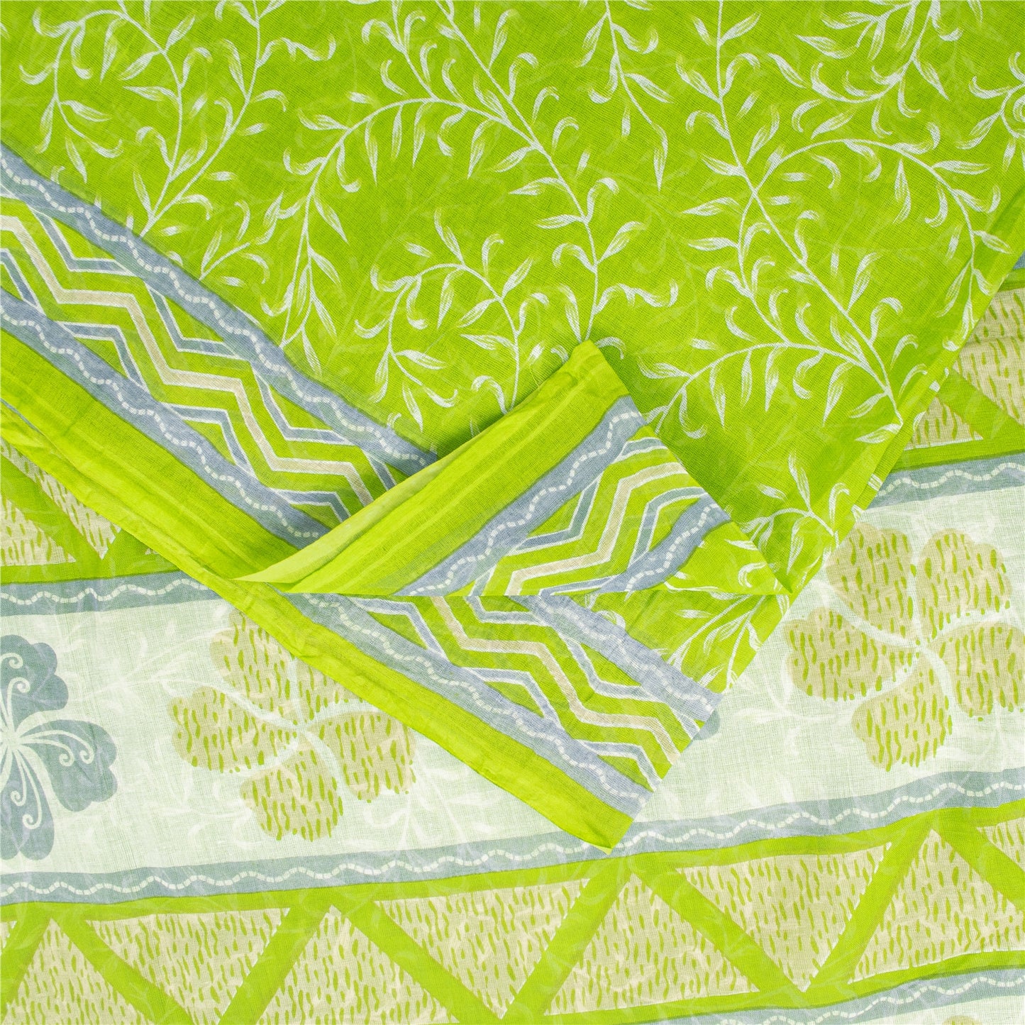 Sanskriti Vintage Sarees Indian Green Pure Cotton Printed Sari 5+yd Craft Fabric