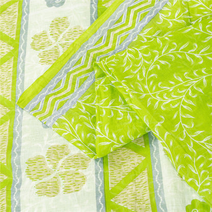 Sanskriti Vintage Sarees Indian Green Pure Cotton Printed Sari 5+yd Craft Fabric