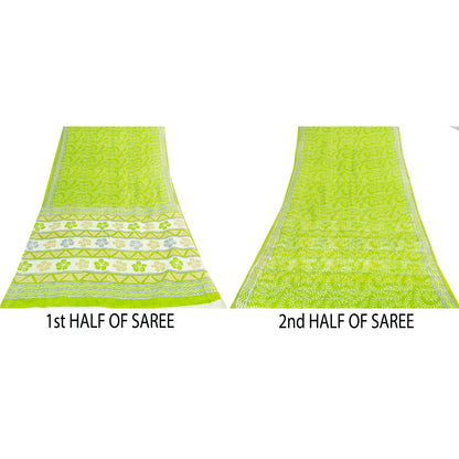 Sanskriti Vintage Sarees Indian Green Pure Cotton Printed Sari 5+yd Craft Fabric
