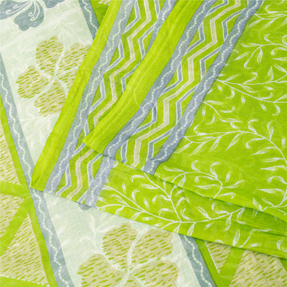 Sanskriti Vintage Sarees Indian Green Pure Cotton Printed Sari 5+yd Craft Fabric