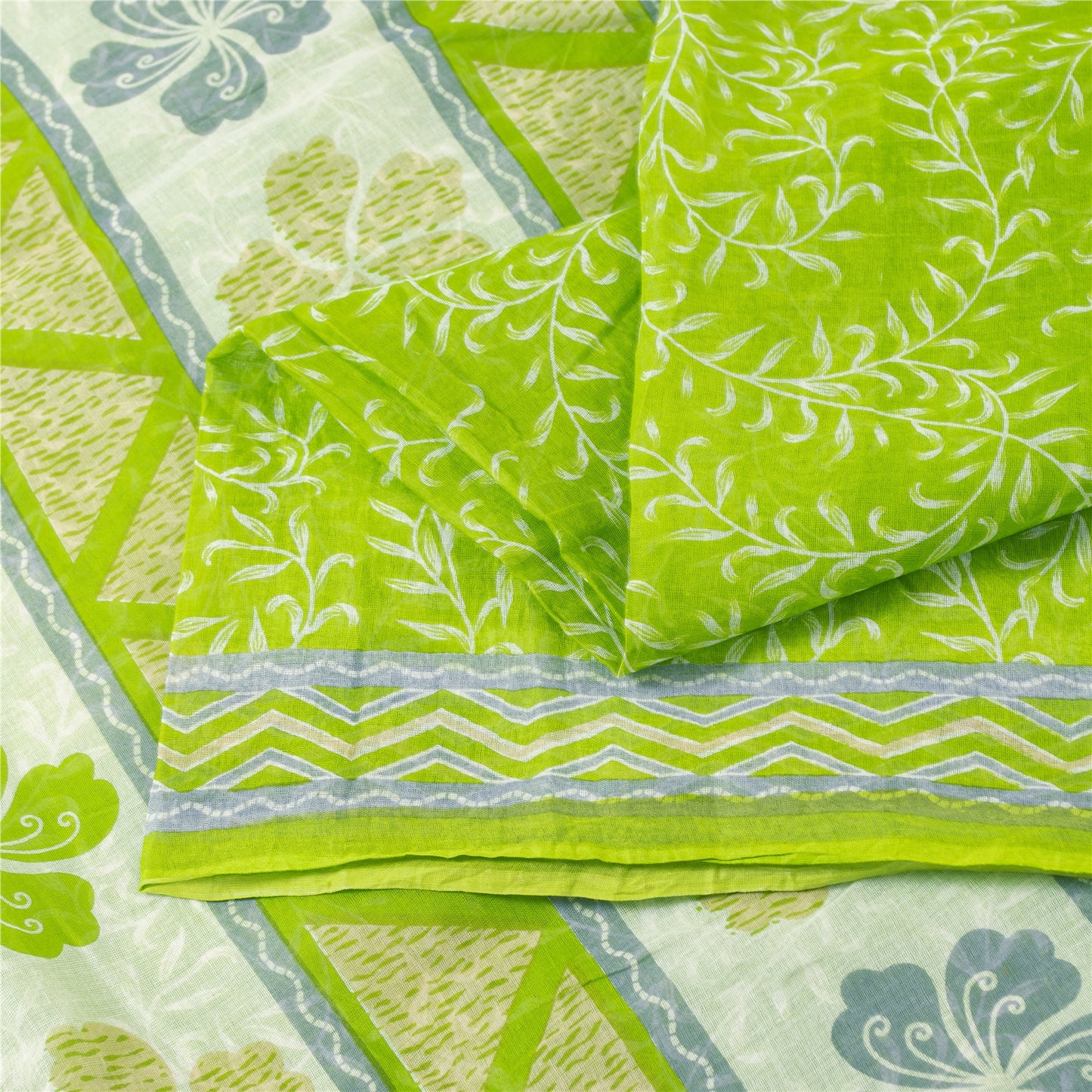 Sanskriti Vintage Sarees Indian Green Pure Cotton Printed Sari 5+yd Craft Fabric