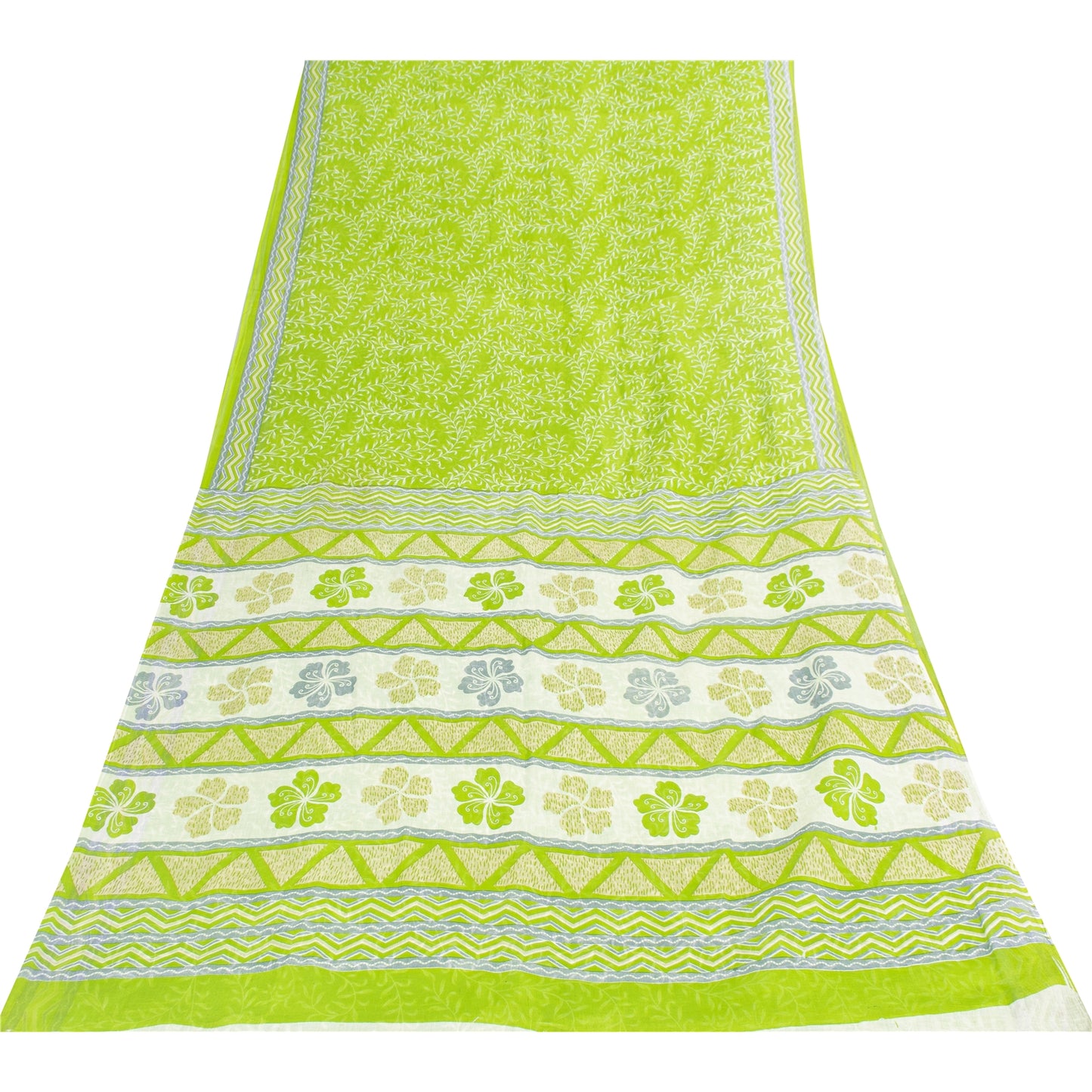 Sanskriti Vintage Sarees Indian Green Pure Cotton Printed Sari 5+yd Craft Fabric