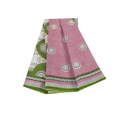 Sanskriti Vintage Sarees Indian Pink Pure Cotton Printed Sari 5+yd Craft Fabric