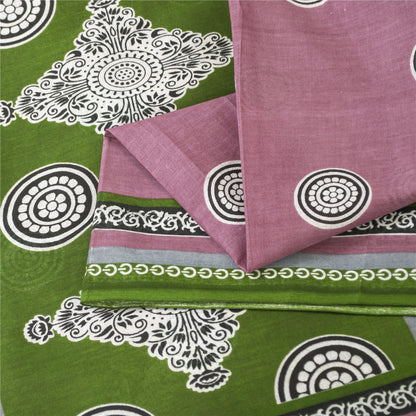 Sanskriti Vintage Sarees Indian Pink Pure Cotton Printed Sari 5+yd Craft Fabric