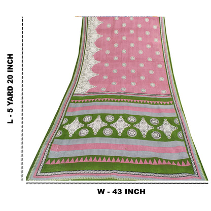 Sanskriti Vintage Sarees Indian Pink Pure Cotton Printed Sari 5+yd Craft Fabric