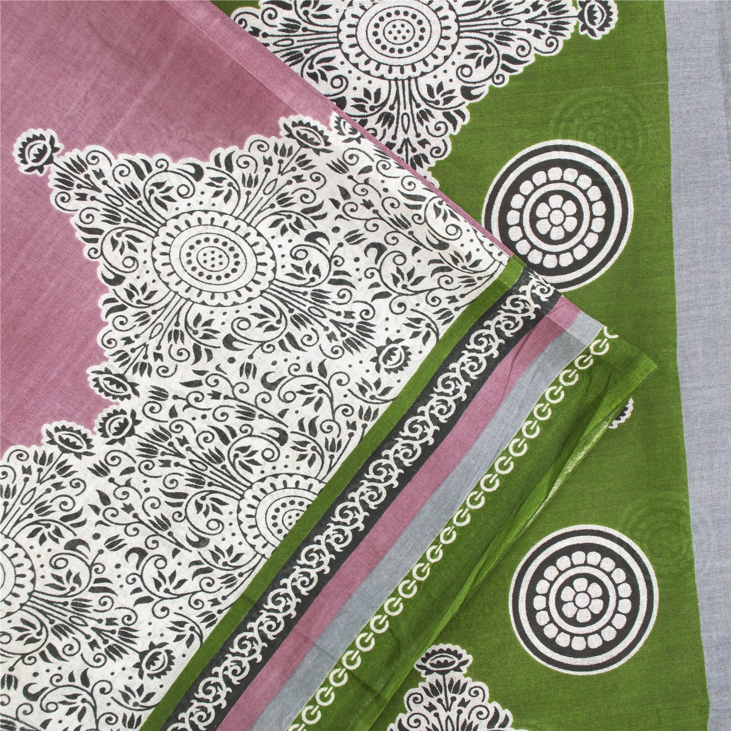 Sanskriti Vintage Sarees Indian Pink Pure Cotton Printed Sari 5+yd Craft Fabric