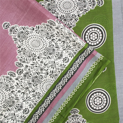 Sanskriti Vintage Sarees Indian Pink Pure Cotton Printed Sari 5+yd Craft Fabric