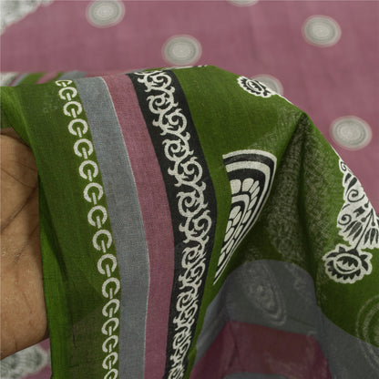 Sanskriti Vintage Sarees Indian Pink Pure Cotton Printed Sari 5+yd Craft Fabric