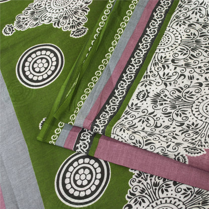 Sanskriti Vintage Sarees Indian Pink Pure Cotton Printed Sari 5+yd Craft Fabric