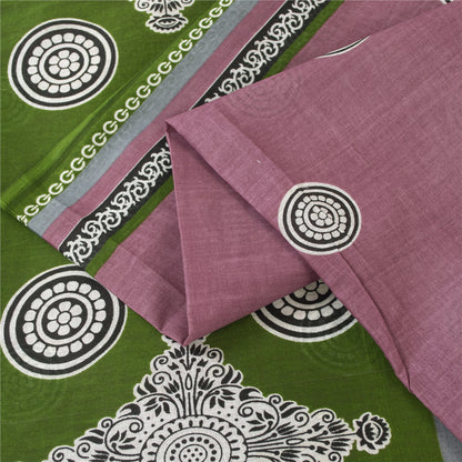 Sanskriti Vintage Sarees Indian Pink Pure Cotton Printed Sari 5+yd Craft Fabric