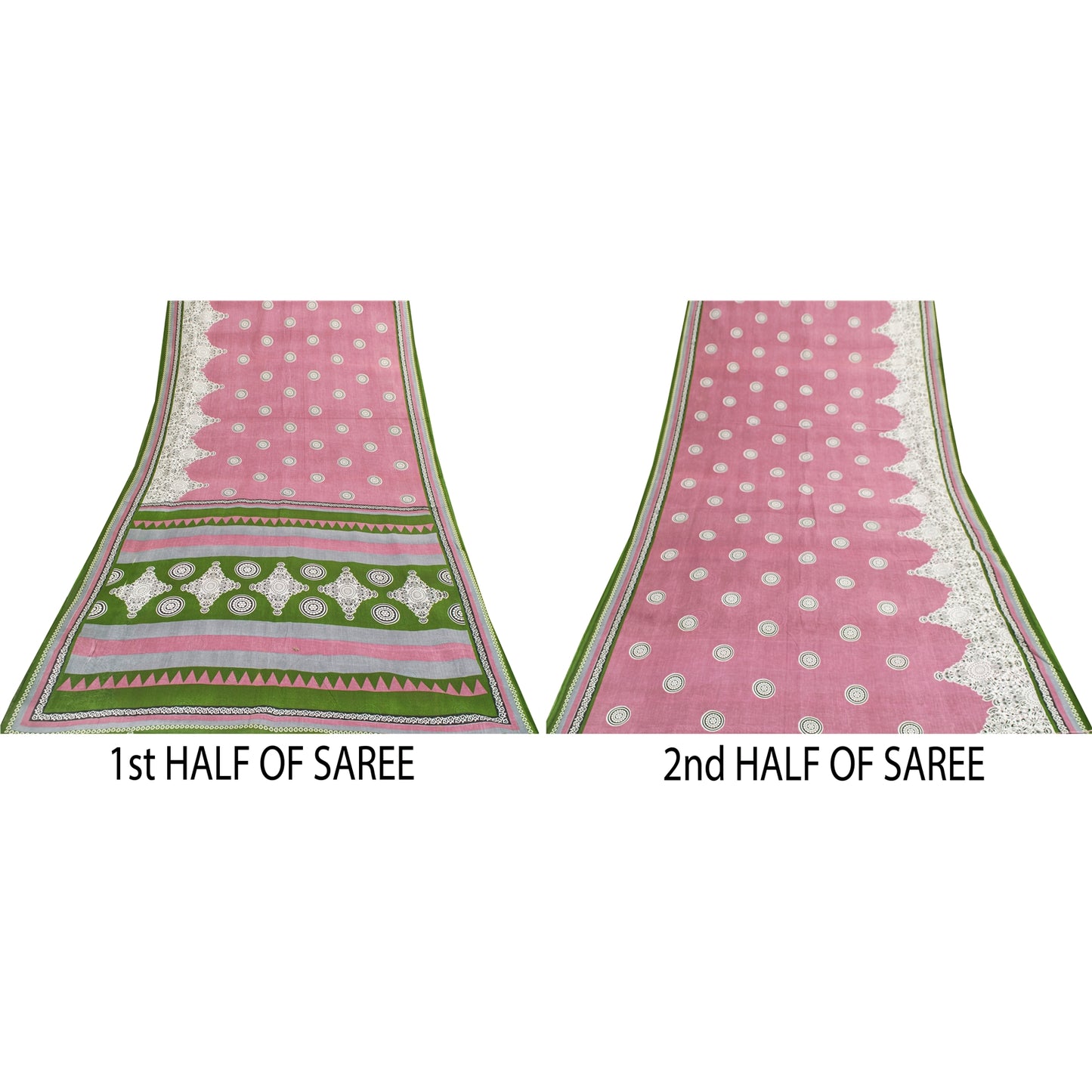 Sanskriti Vintage Sarees Indian Pink Pure Cotton Printed Sari 5+yd Craft Fabric