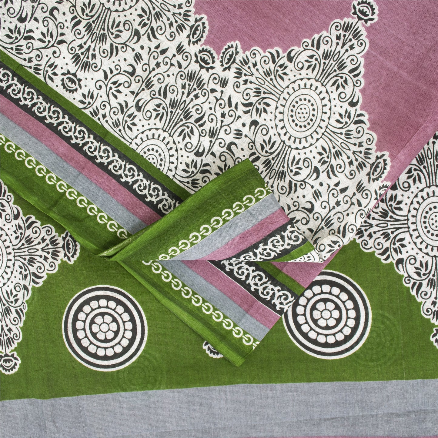 Sanskriti Vintage Sarees Indian Pink Pure Cotton Printed Sari 5+yd Craft Fabric