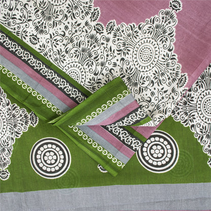 Sanskriti Vintage Sarees Indian Pink Pure Cotton Printed Sari 5+yd Craft Fabric