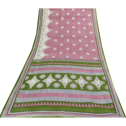 Sanskriti Vintage Sarees Indian Pink Pure Cotton Printed Sari 5+yd Craft Fabric