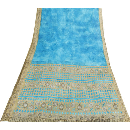 Sanskriti Vintage Sarees Indian Blue Pure Cotton Printed Sari 5+yd Craft Fabric