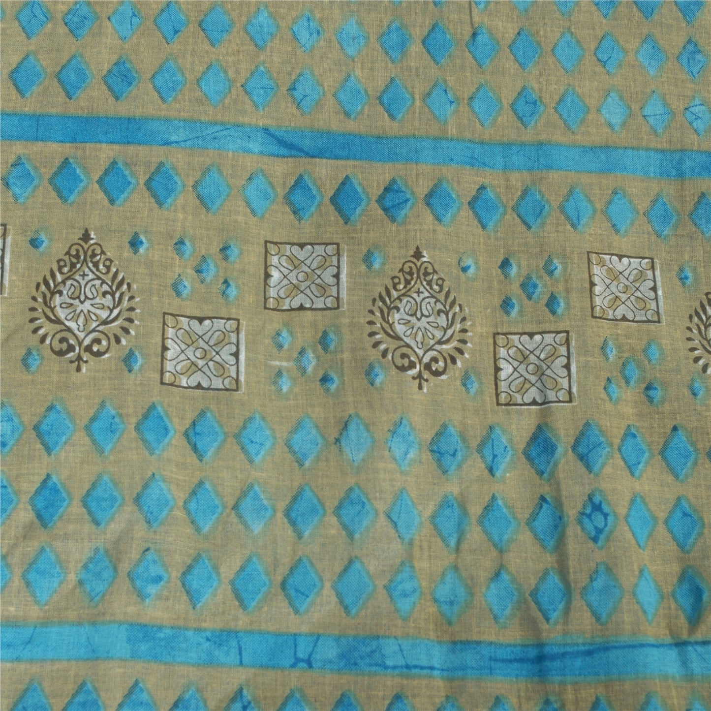 Sanskriti Vintage Sarees Indian Blue Pure Cotton Printed Sari 5+yd Craft Fabric