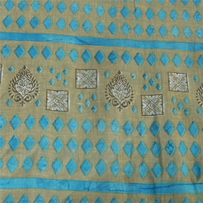 Sanskriti Vintage Sarees Indian Blue Pure Cotton Printed Sari 5+yd Craft Fabric