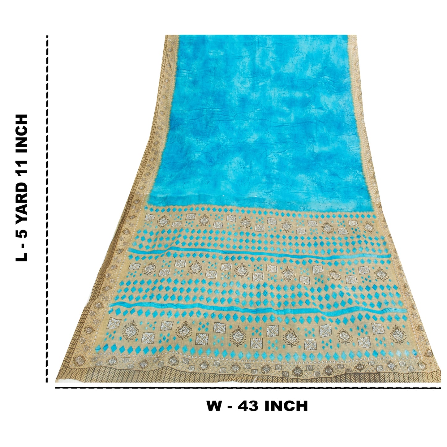 Sanskriti Vintage Sarees Indian Blue Pure Cotton Printed Sari 5+yd Craft Fabric
