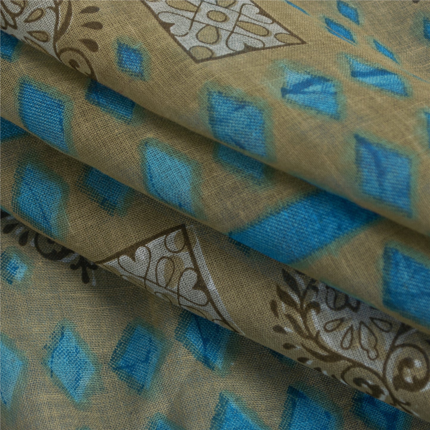 Sanskriti Vintage Sarees Indian Blue Pure Cotton Printed Sari 5+yd Craft Fabric