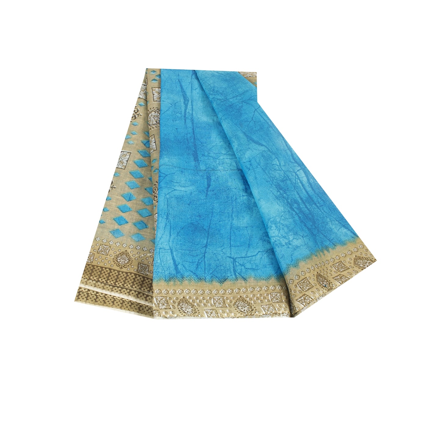 Sanskriti Vintage Sarees Indian Blue Pure Cotton Printed Sari 5+yd Craft Fabric
